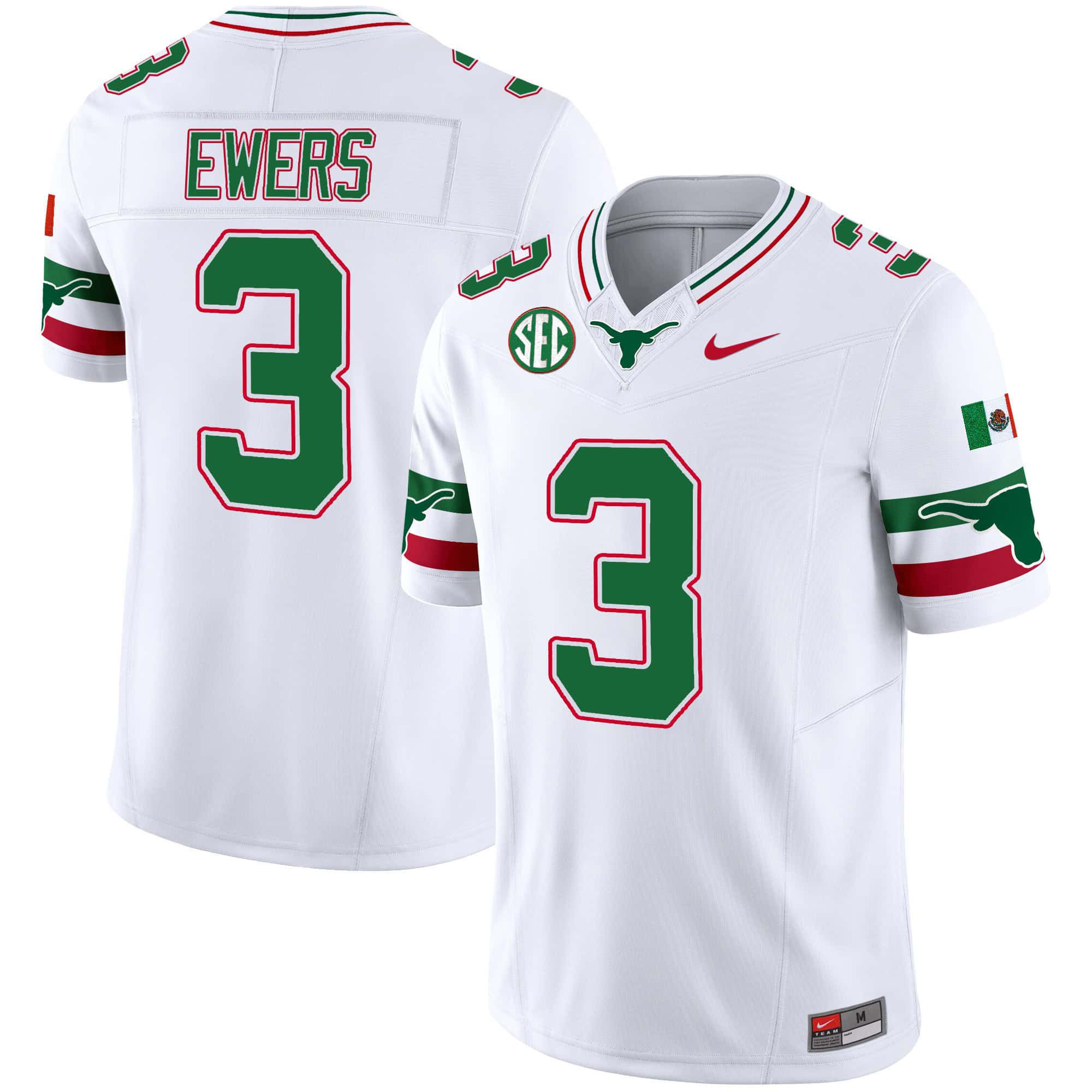 Men Texas Longhorns #3 Ewers White 2024 Nike Mexico SEC Patch Vapor NCAA Jersey->indianapolis colts->NFL Jersey